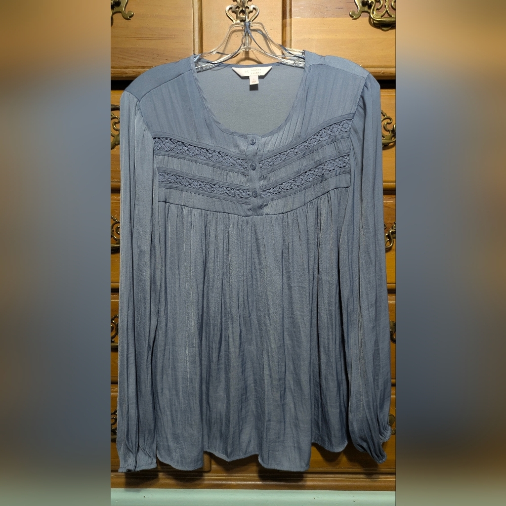 LC Lauren Conrad Dusty Blue Long-Sleeve Peasant Blouse